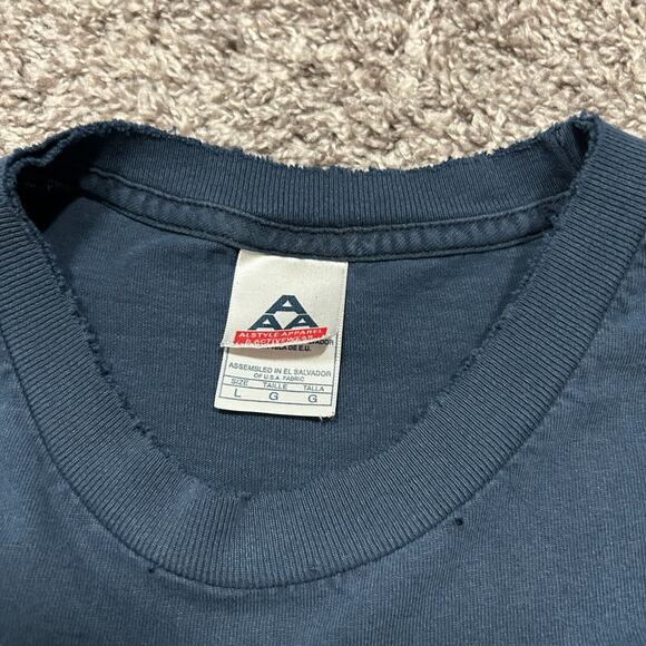 Vintage Thrashed Shirt Distressed Graphic Tee y2k Grunge Aesthetic Navy Blue - Picture 3 of 8